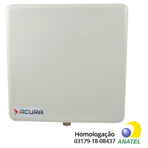 Antena leitora RFID Acura EDGE-40R-AutoID na cor branca em formato quadrado, com selo de homologação Anatel