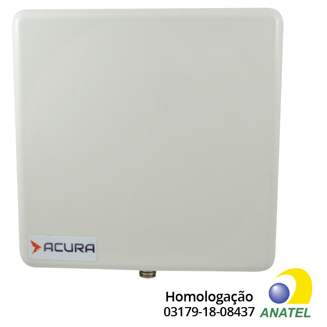 Antena leitora RFID Acura EDGE-40R-AutoID na cor branca em formato quadrado, com selo de homologação Anatel