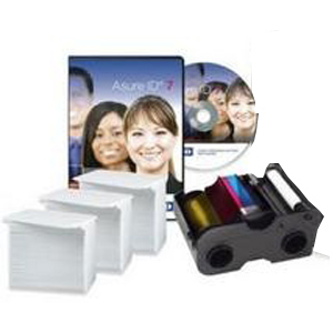 Software Asure ID, cartões PVC em branco e ribbon colorido para emissão de crachás