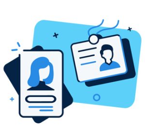 Ilustração de crachá de identificação personalizado e smartphone
